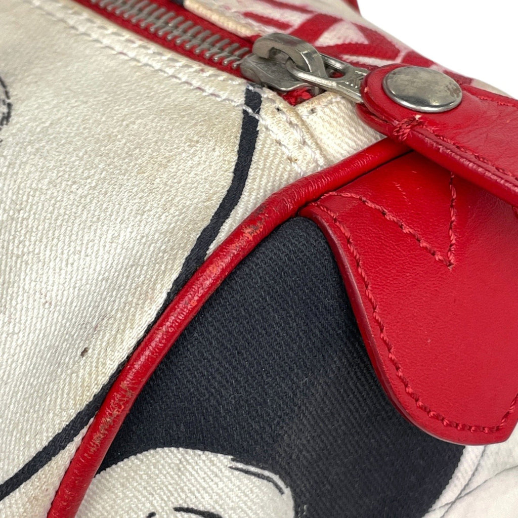 Christian Dior Blue Red Color White Canvas Leather Handbag (Pre-Owned)