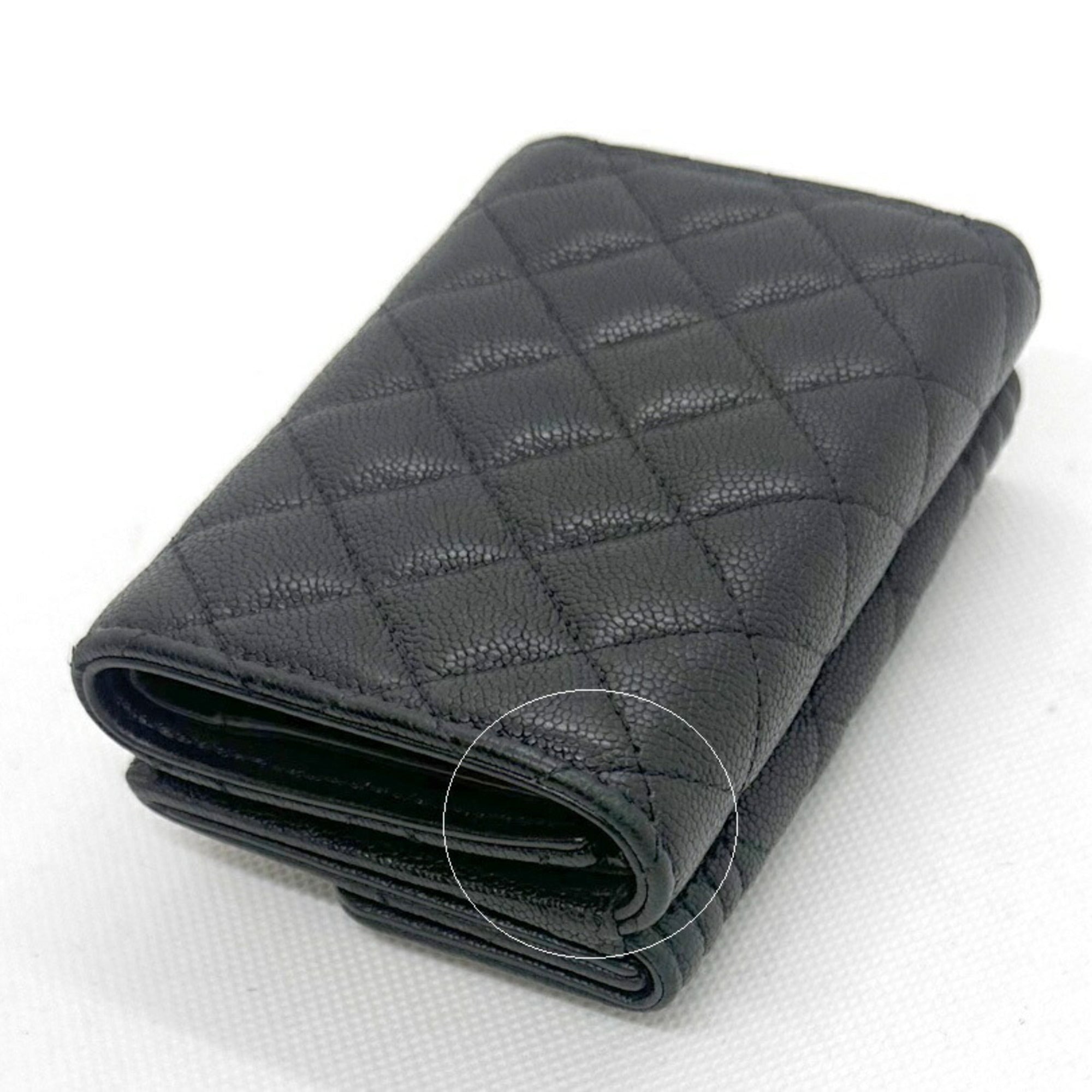 Chanel Black Grained Calfskin Wallet (Tri-Fold)