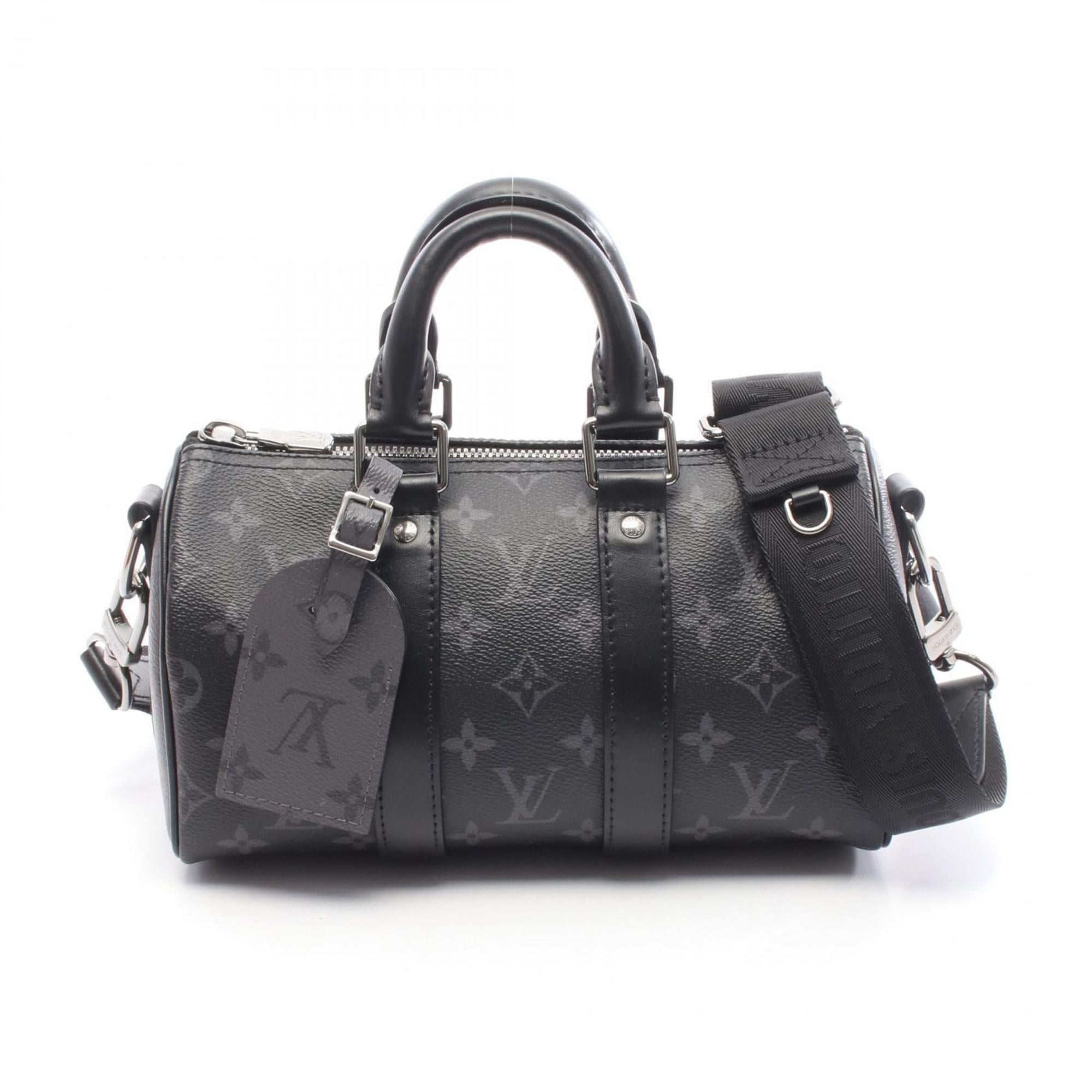 Louis Vuitton Black Gray Coated Canvas Leather Handbag