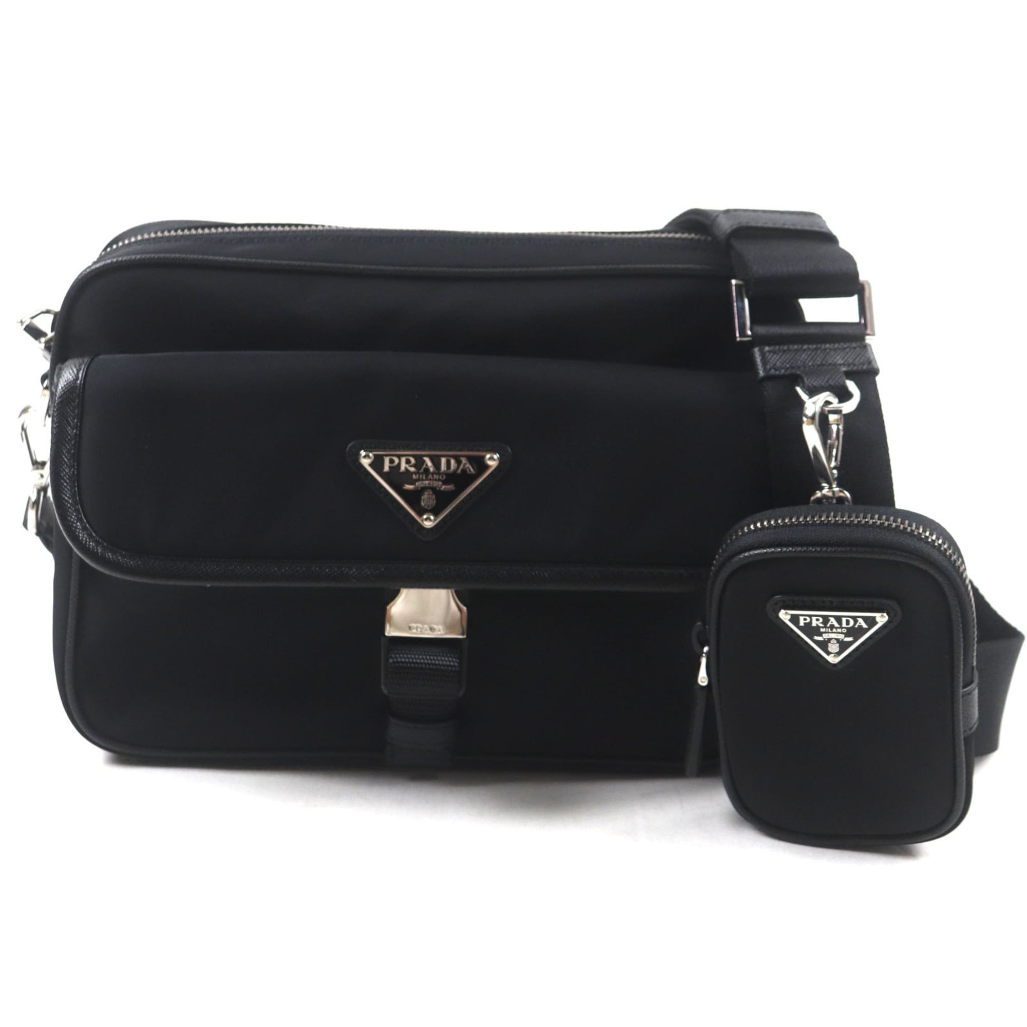 Prada Black Nylon Saffiano Shoulder Bag