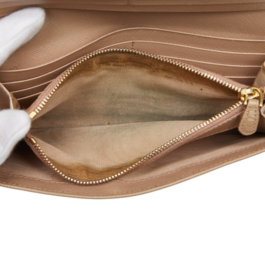 Prada Beige Leather Long Wallet (Tri-Fold)