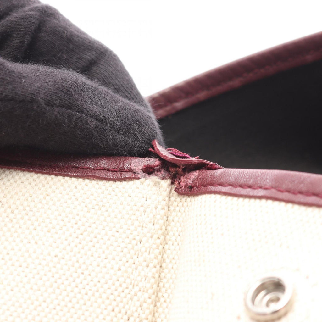 Balenciaga Bordeaux Ivory Canvas Leather Pouch Tote