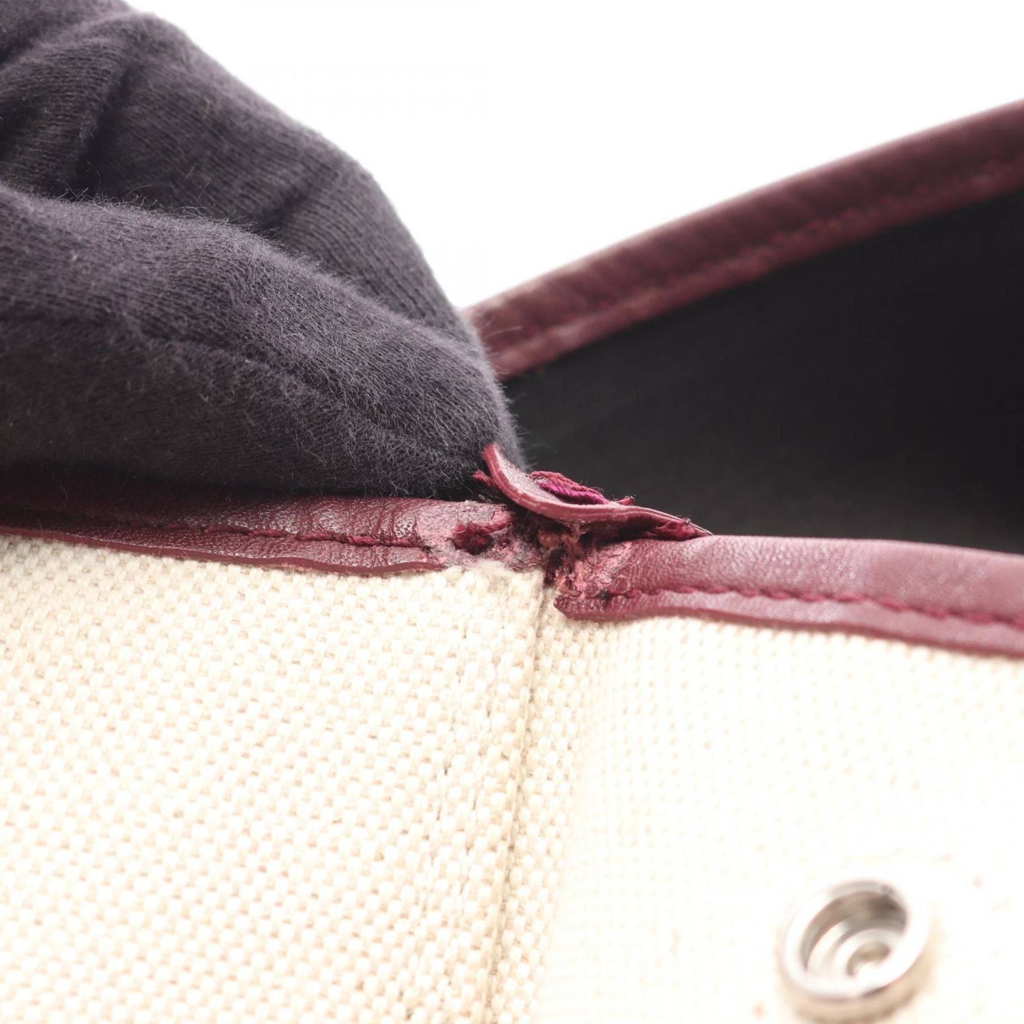 Balenciaga Bordeaux Ivory Canvas Leather Pouch Tote