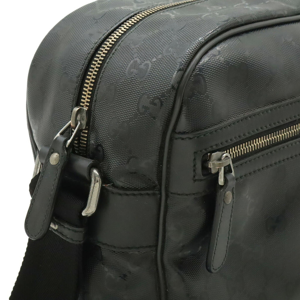 Gucci Gg Imprimé Black Coated Canvas Leather Handbag Shoulder Bag (Pre-Owned)