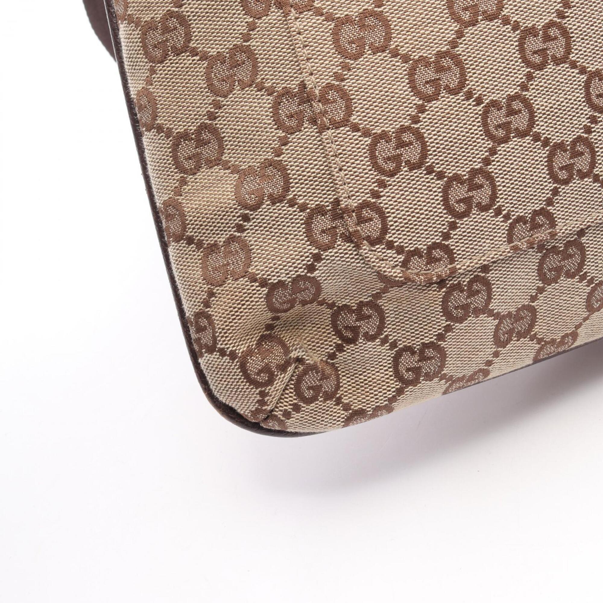 Gucci Beige Brown Canvas Leather Handbag Shoulder Bag (Pre-Owned)