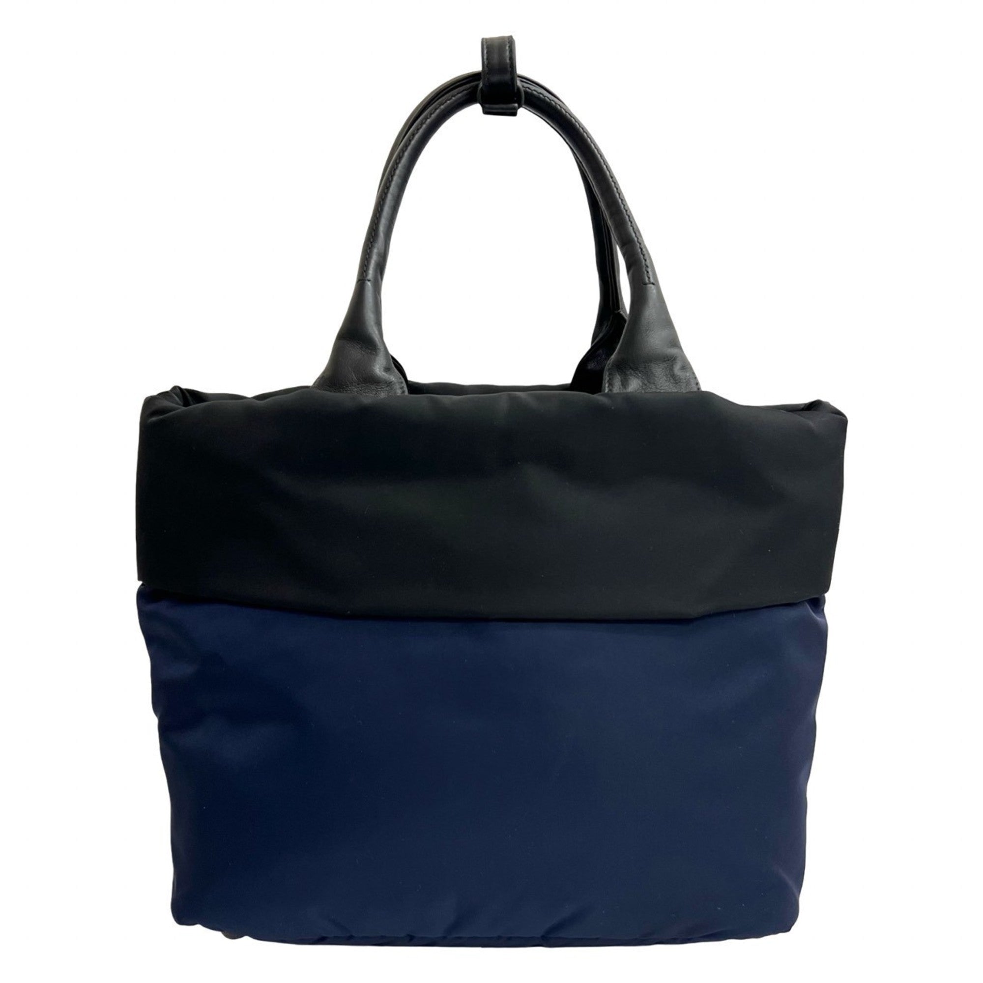Prada Black Navy Nylon Leather Handbag Shoulder Bag Tote Bag