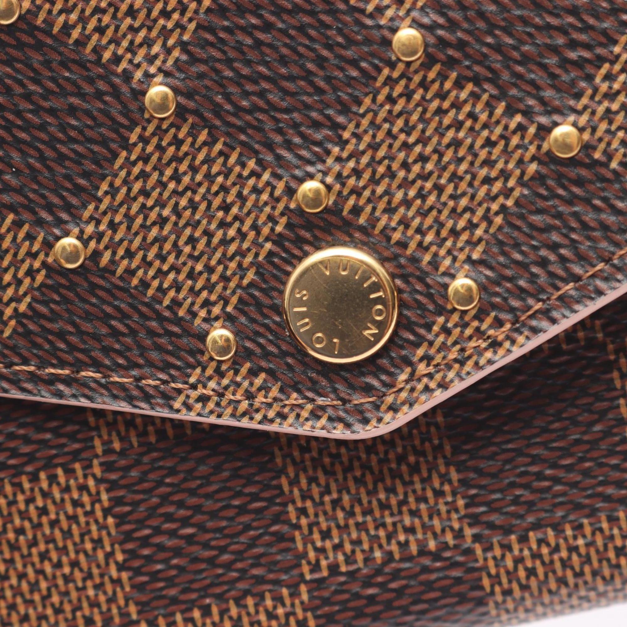 Louis Vuitton Brown Damier Canvas Pink Coated Canvas Long Wallet