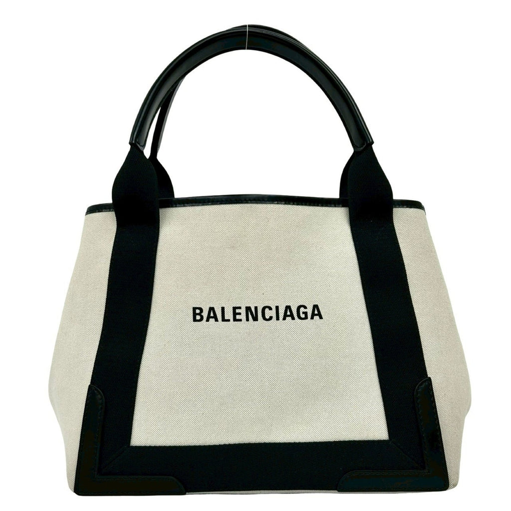 Balenciaga Black Ivory Canvas Leather Handbag Pouch Tote