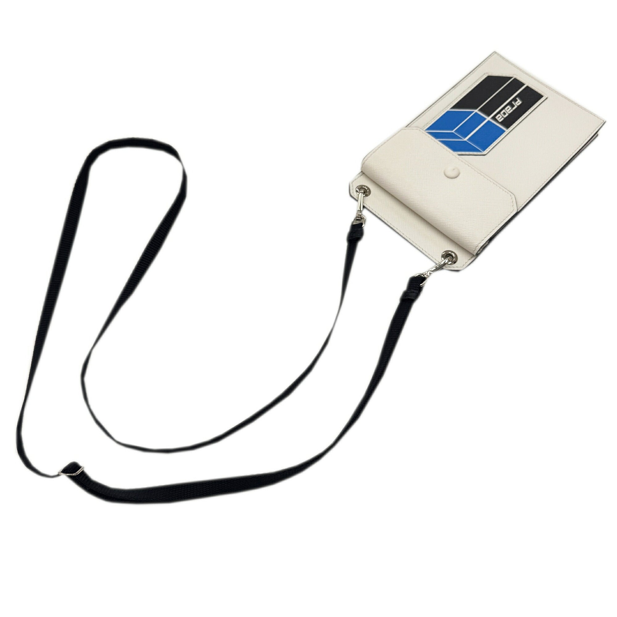 Prada Black Blue White Saffiano Pouch Shoulder Bag