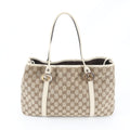 Gucci Beige White Leather Canvas Handbag Shoulder Bag Tote Bag (Pre-Owned)