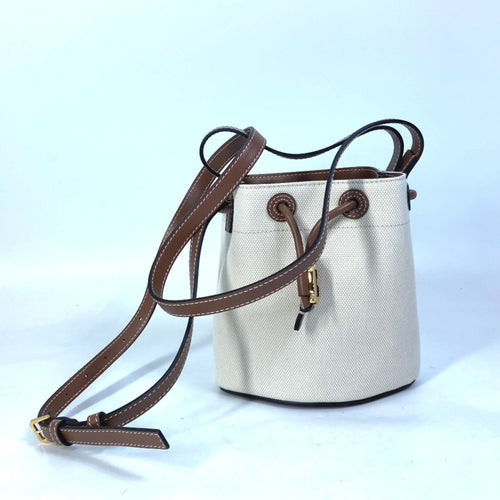 Burberry Brown Ivory Canvas Leather Shoulder Bag Tote Bag