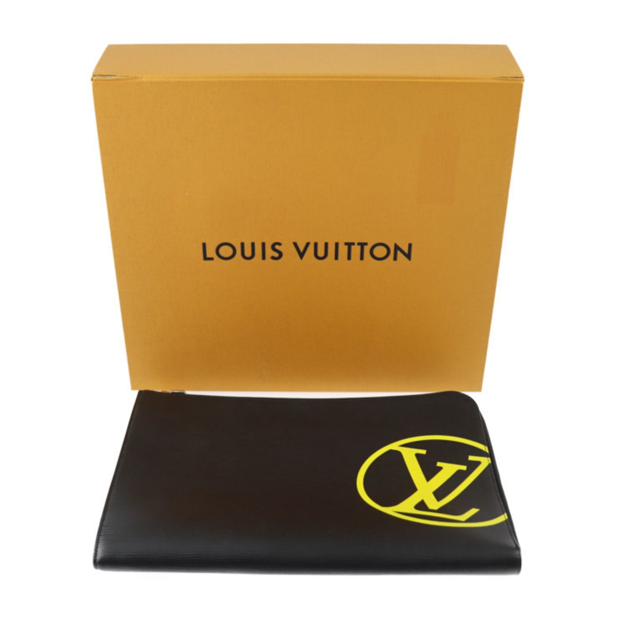 Louis Vuitton Black Yellow Epi Leather Clutch Bag Handbag Pochette Pouch