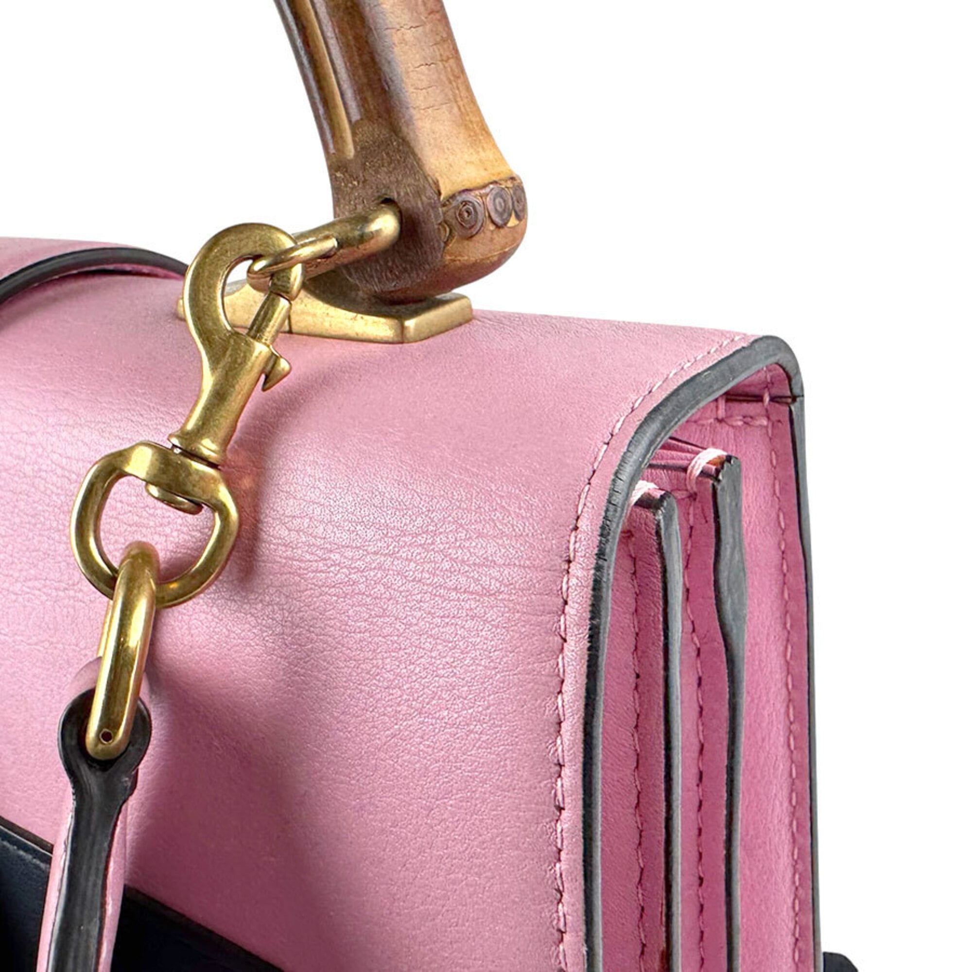 Gucci Navy Pink Red Color Leather Handbag Shoulder Bag (Pre-Owned)
