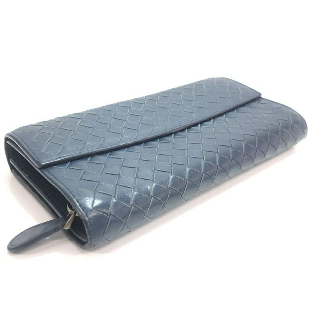 Bottega Veneta Intrecciato Navy Leather Long Wallet (Bi-Fold)