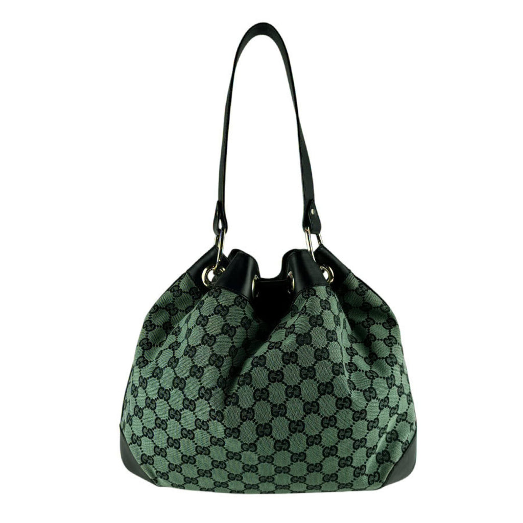 Gucci Black Green Gg Canvas Leather Shoulder Bag (Pre-Owned)