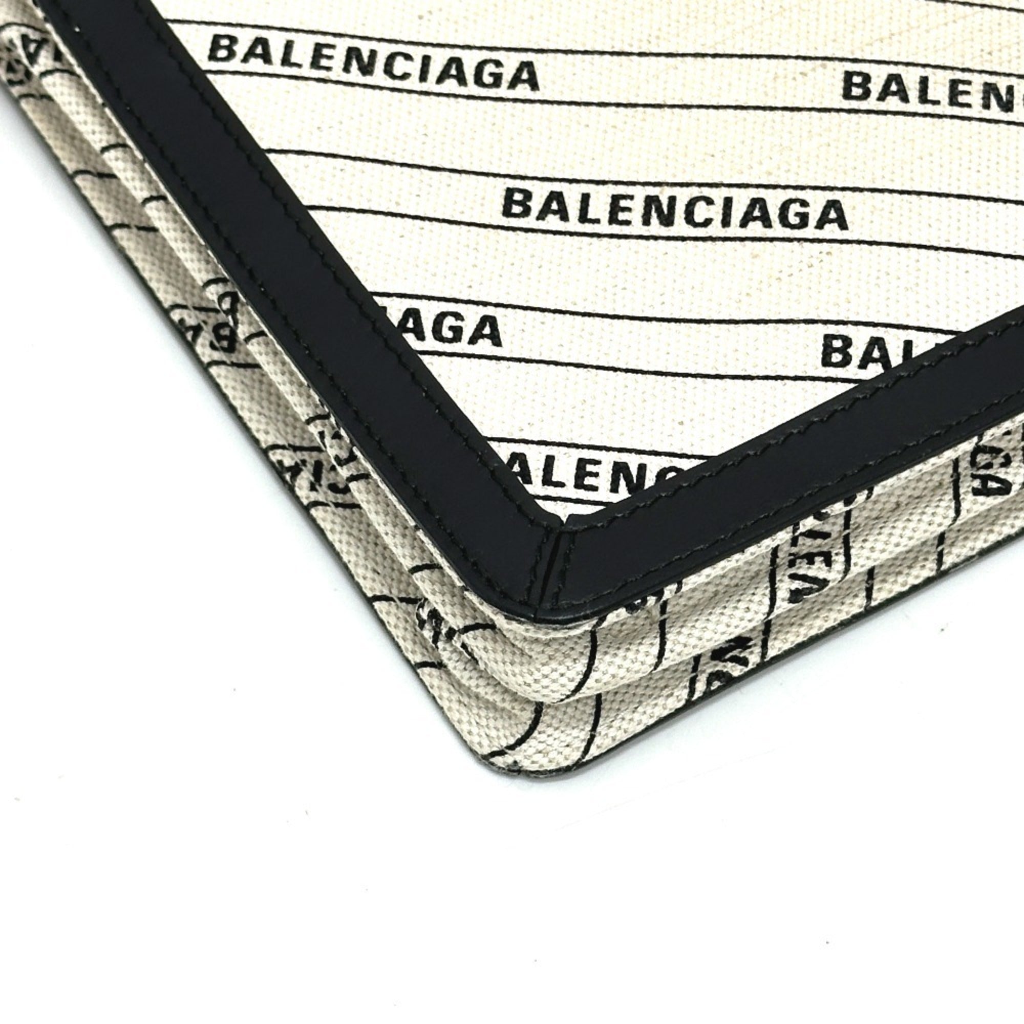 Balenciaga Black White Leather Canvas Pochette Shoulder