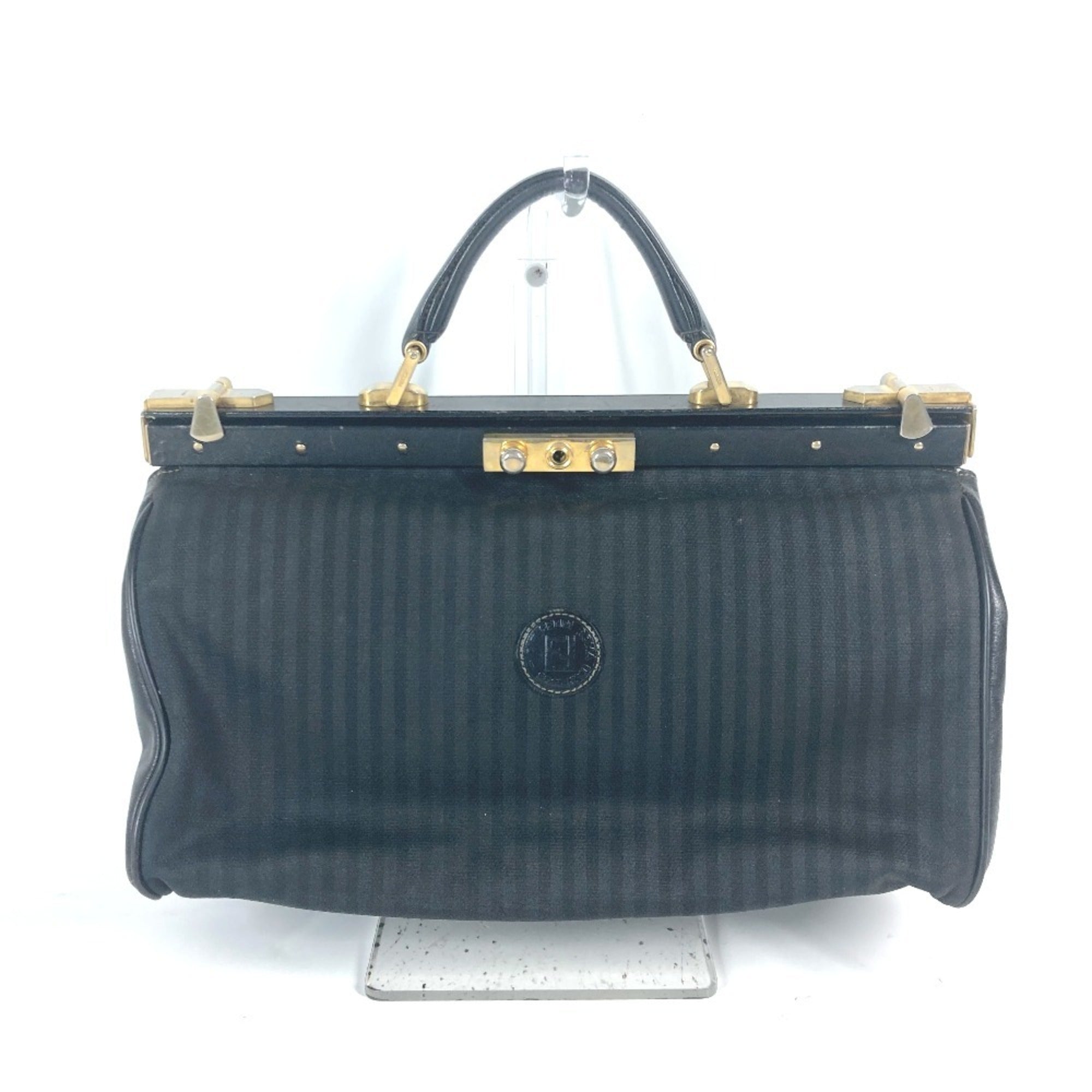 Fendi Pequin Black Leather Pvc Handbag