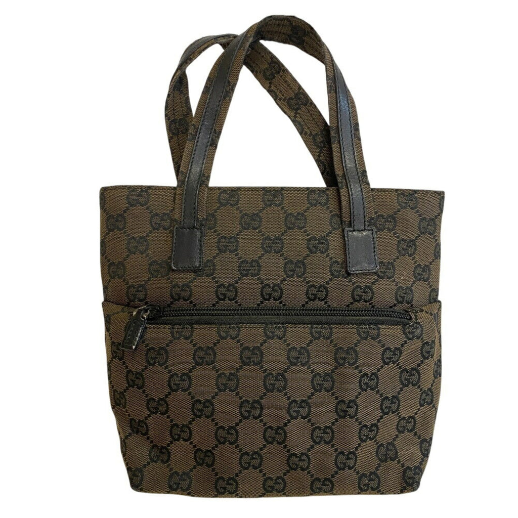 Gucci Beige Black Canvas Leather Handbag (Pre-Owned)