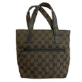 Gucci Beige Black Canvas Leather Handbag (Pre-Owned)