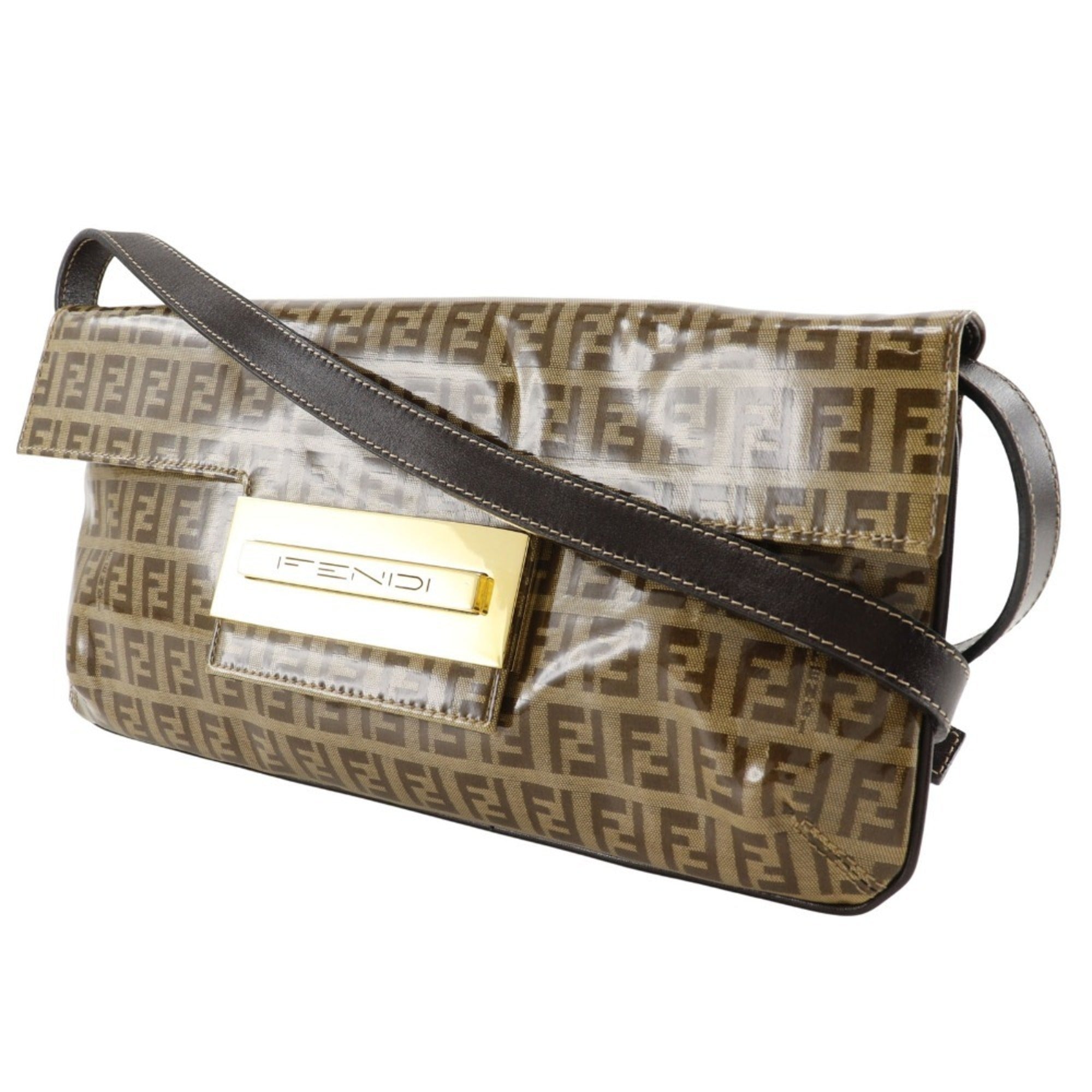 Fendi Brown Vinyl Shoulder Bag
