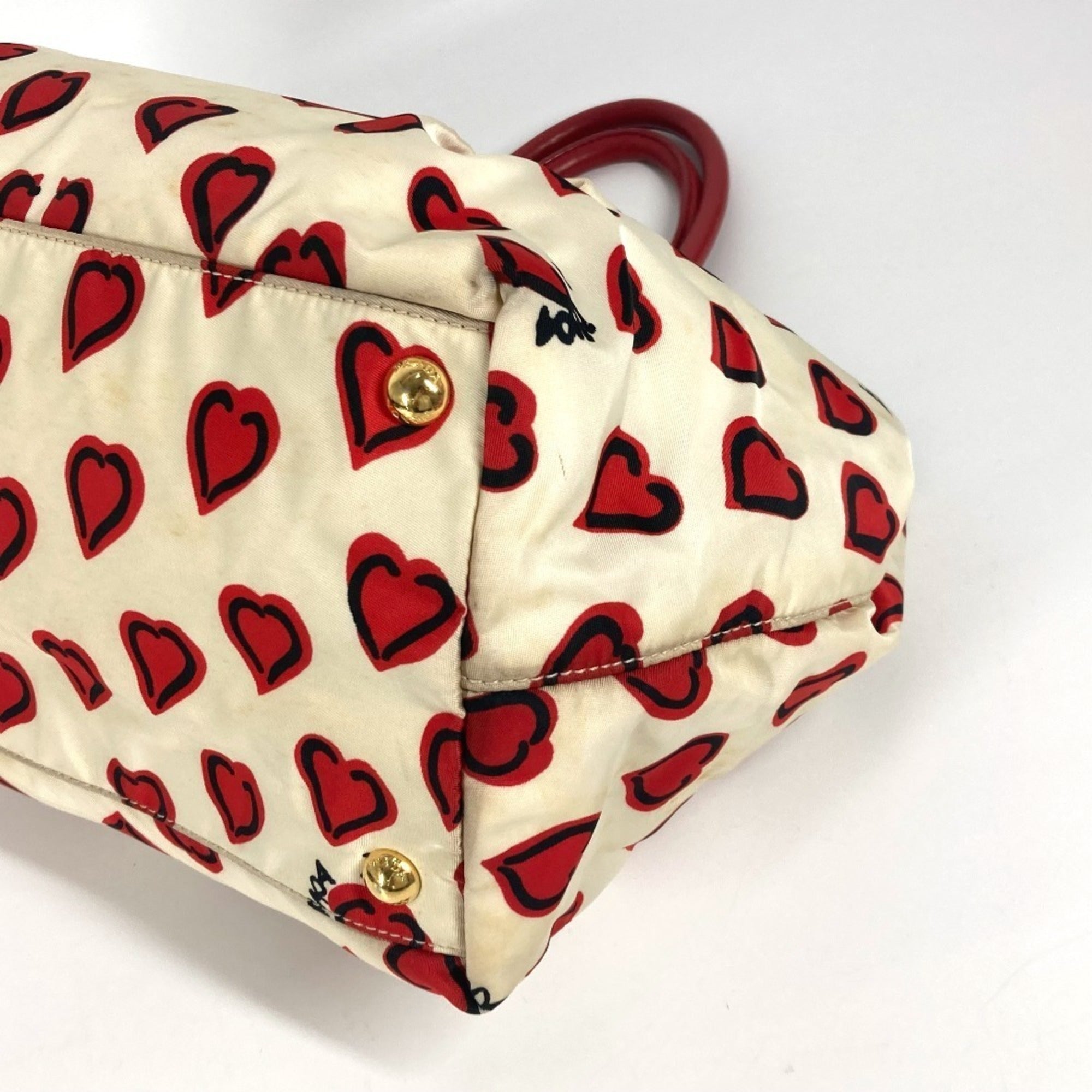 Prada Red Color White Leather Nylon Handbag Tote Bag