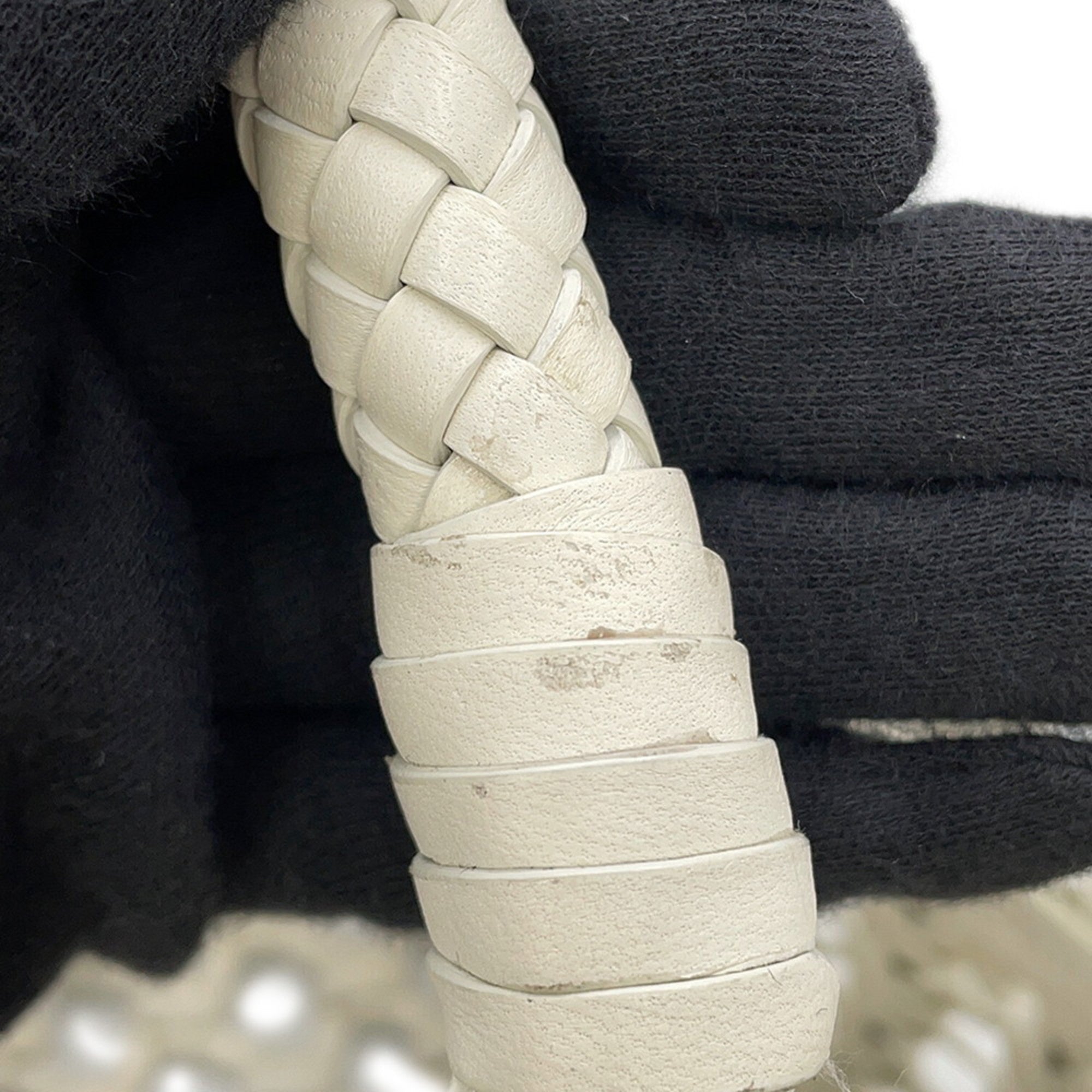 Bottega Veneta White Leather Canvas Tote Bag