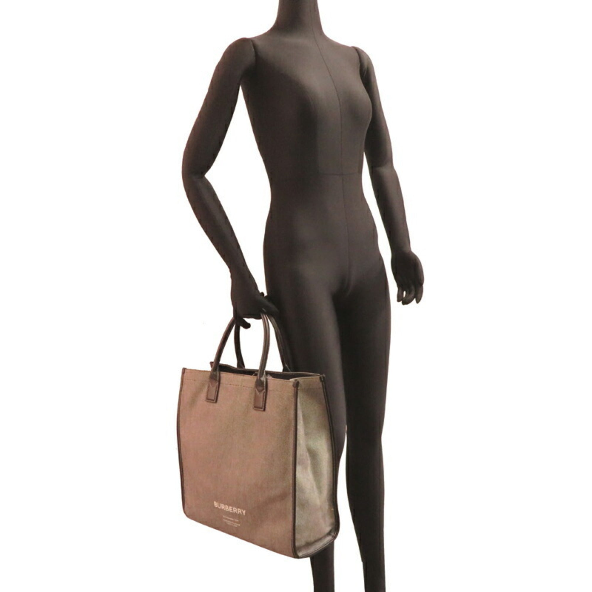 Burberry Gray Canvas Leather Tote Bag