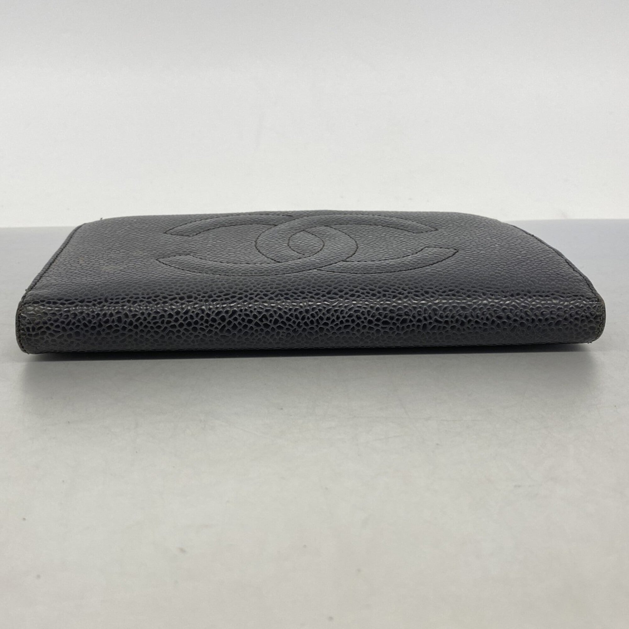 Chanel Black Grained Calfskin Long Wallet (Bi-Fold)