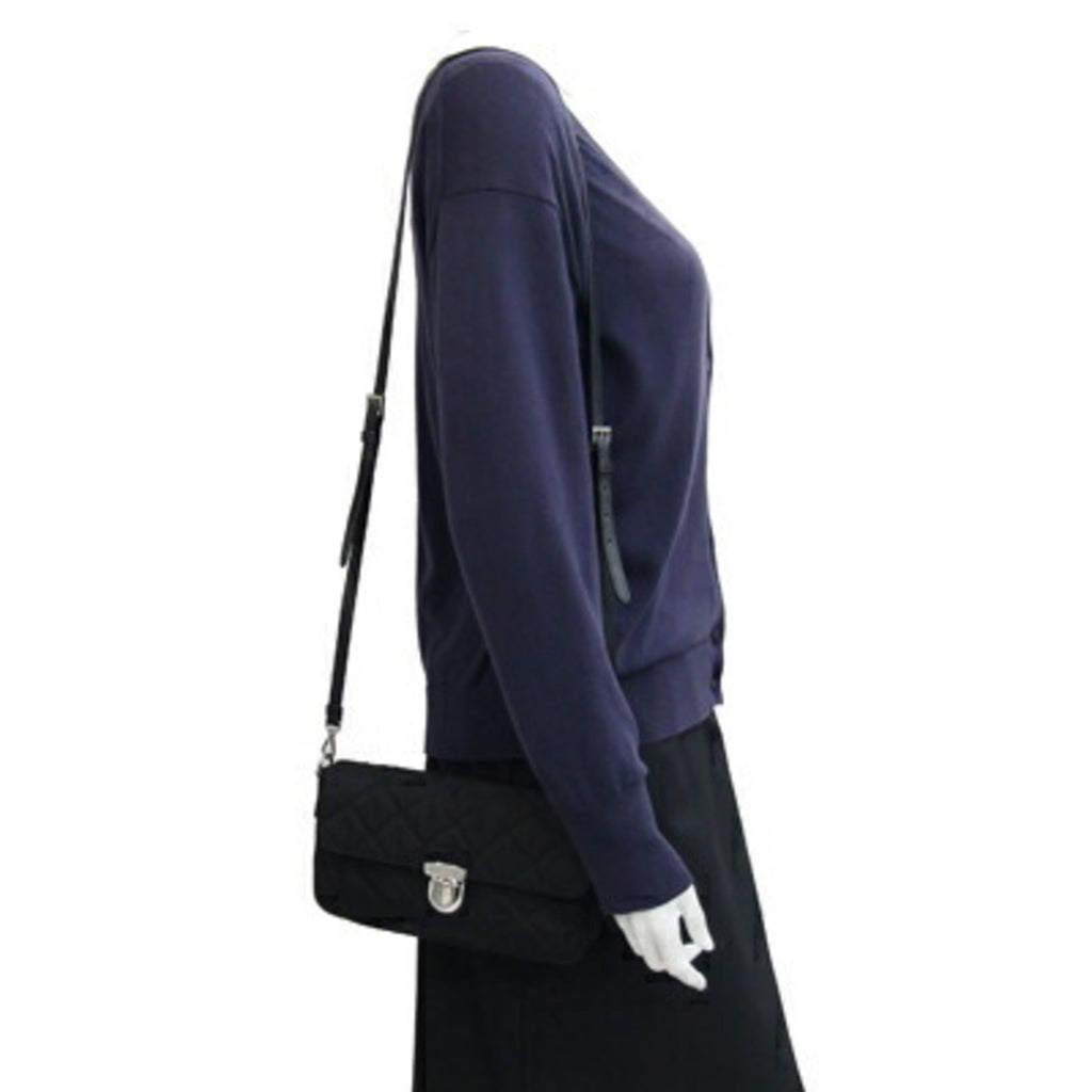 Prada Black Nylon Leather Pochette Shoulder Bag