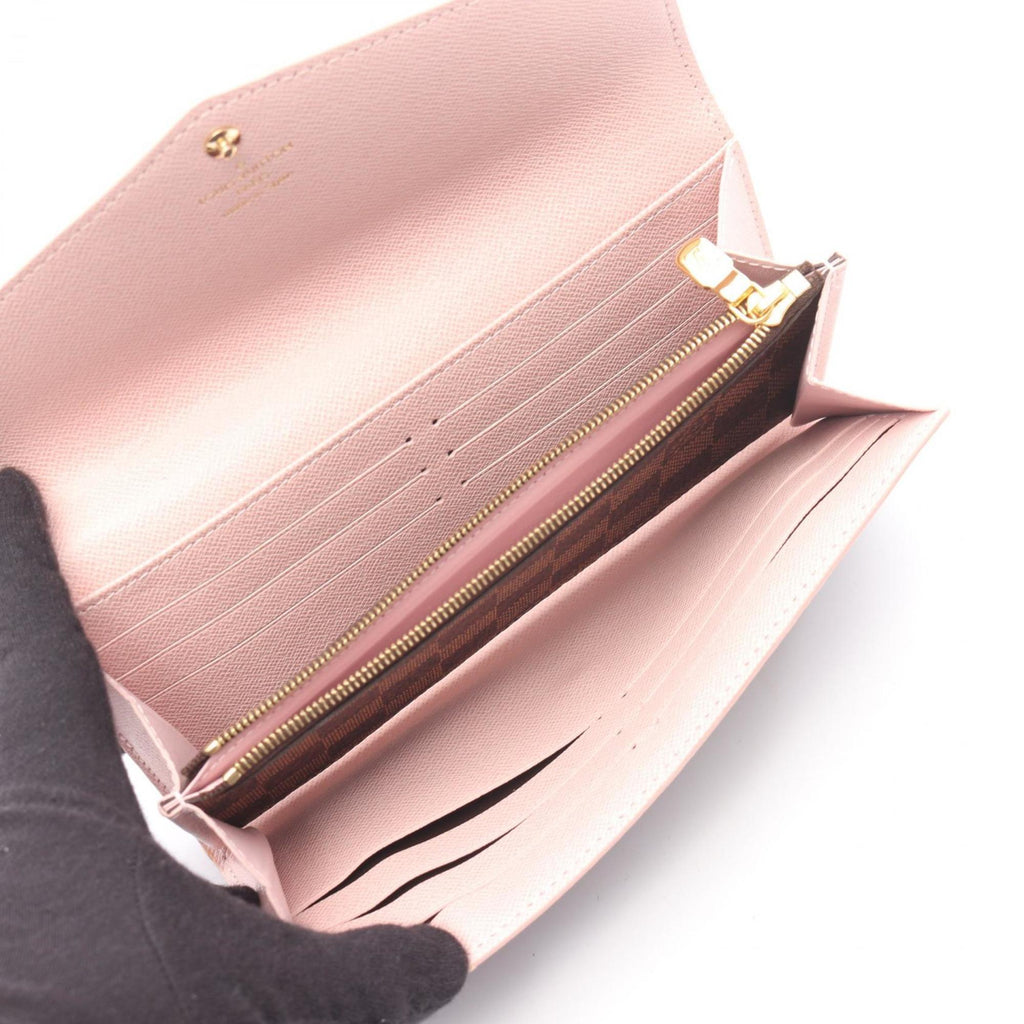Louis Vuitton Brown Damier Canvas Pink Coated Canvas Long Wallet