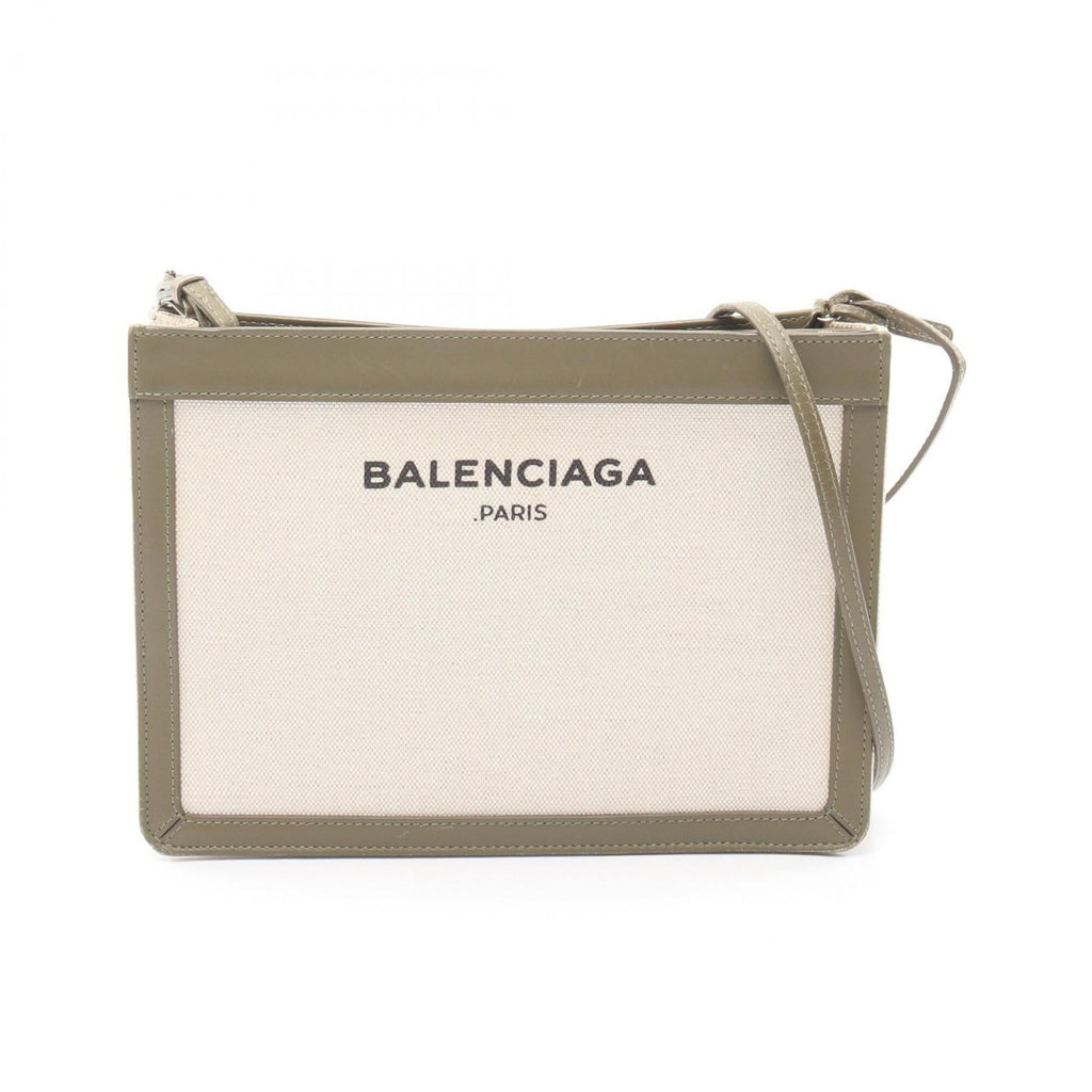 Balenciaga Khaki White Canvas Leather Handbag Pochette Shoulder