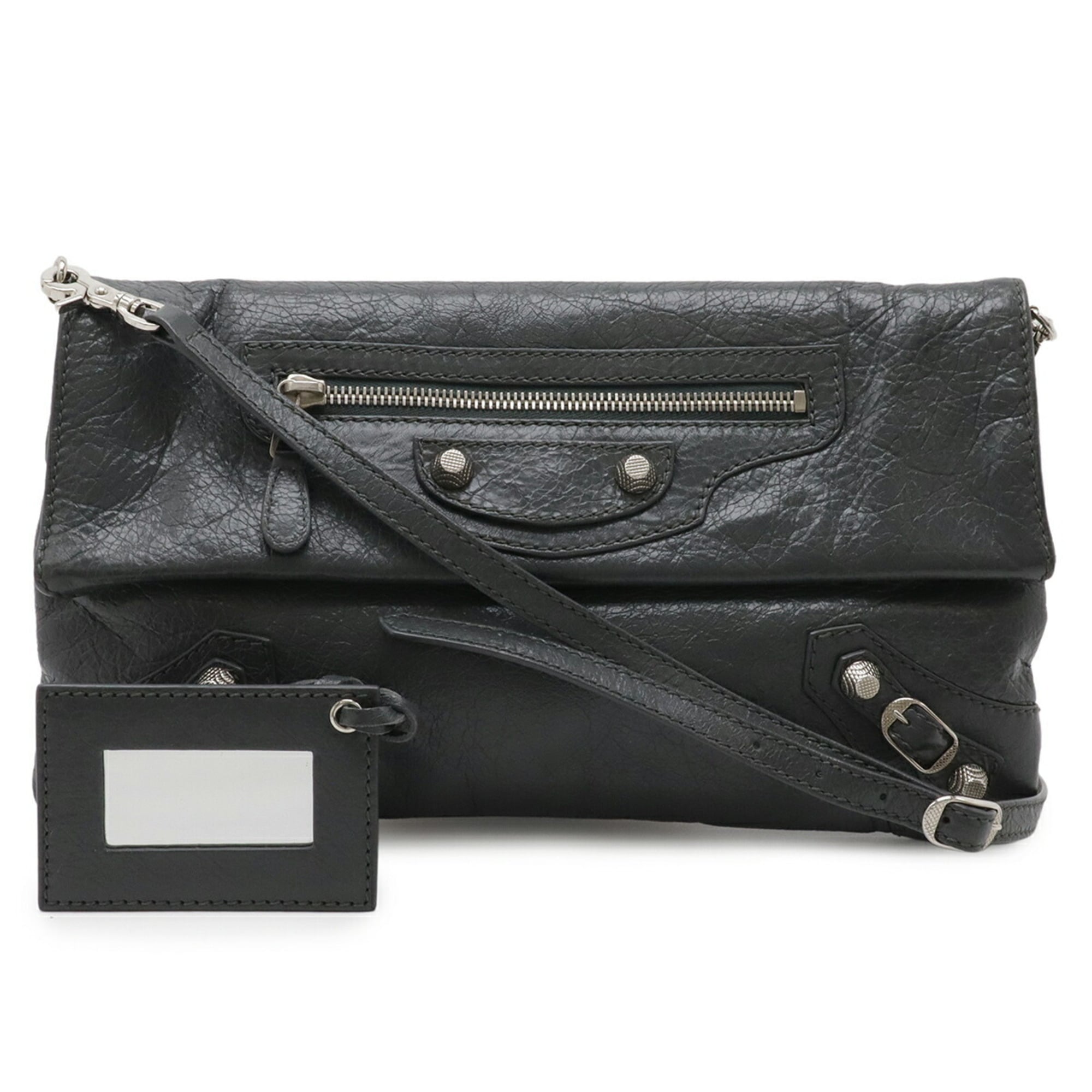 Balenciaga Giant Dark Gray Leather Clutch Bag Shoulder