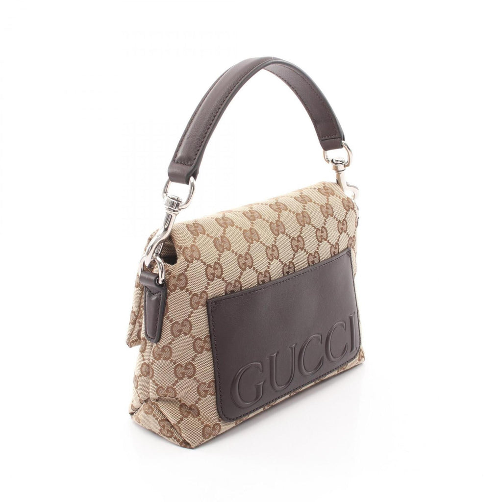 Gucci Beige Brown Gg Canvas Leather Handbag (Pre-Owned)