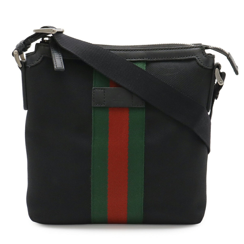 Gucci Black Green Red Color Nylon Canvas Leather Shoulder Bag (Pre-Owned)
