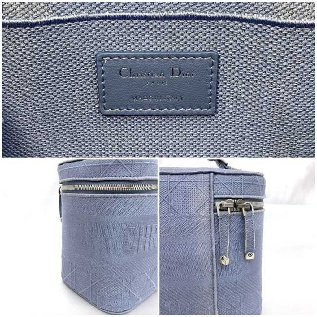 Christian Dior Light Blue Canvas Handbag Vanity Bag (Pre-Owned)