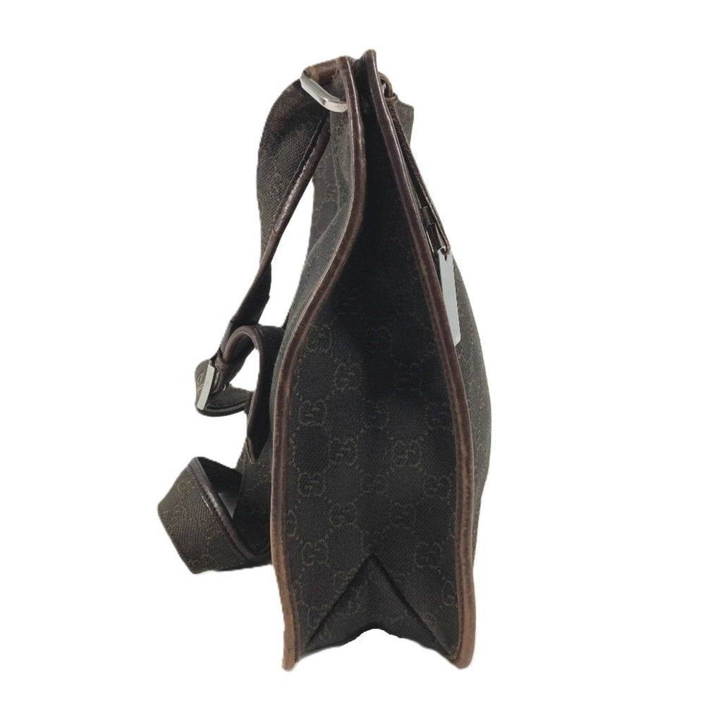 Gucci Brown Leather Canvas Shoulder Bag (Pre-Owned)