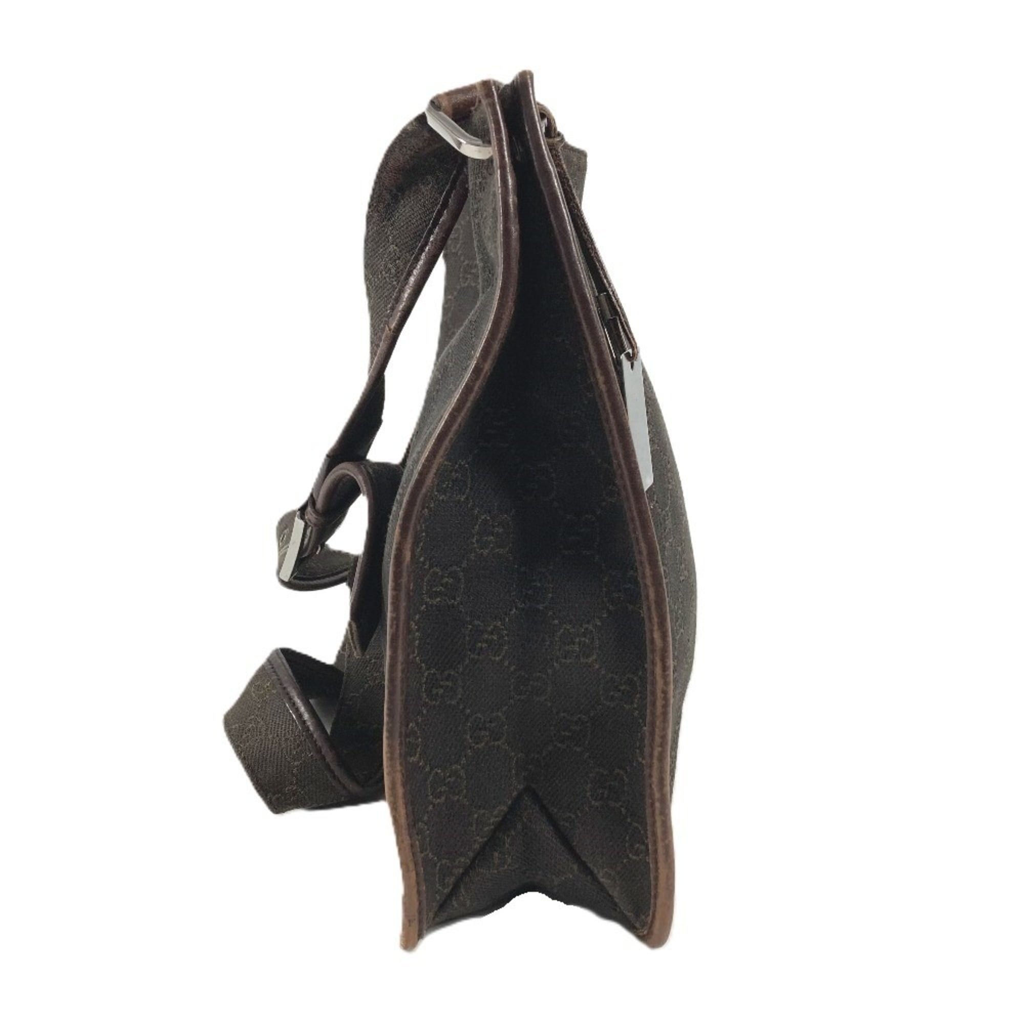 Gucci Brown Leather Canvas Shoulder Bag (Pre-Owned)
