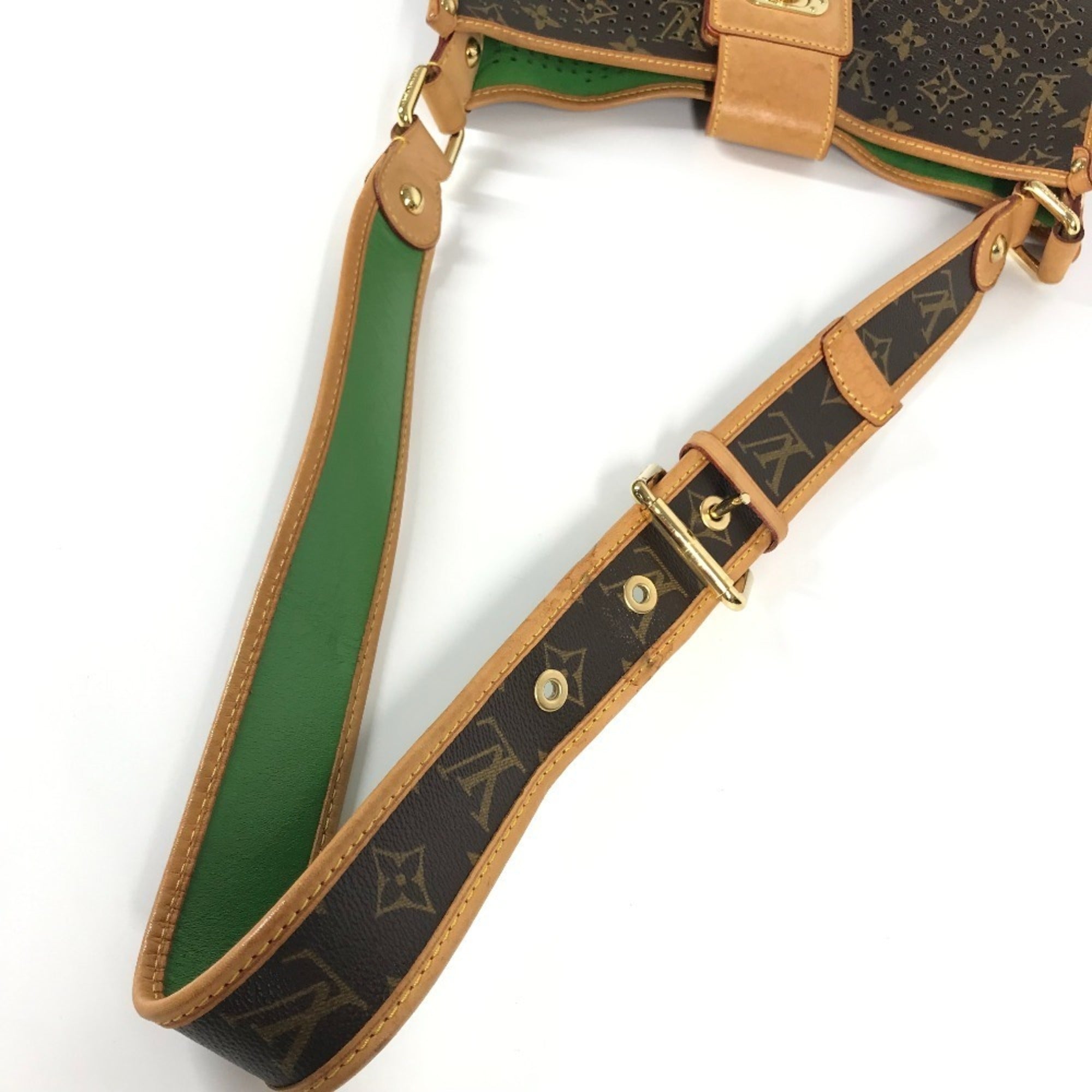 Louis Vuitton Brown Green Monogram Perforated Shoulder Bag