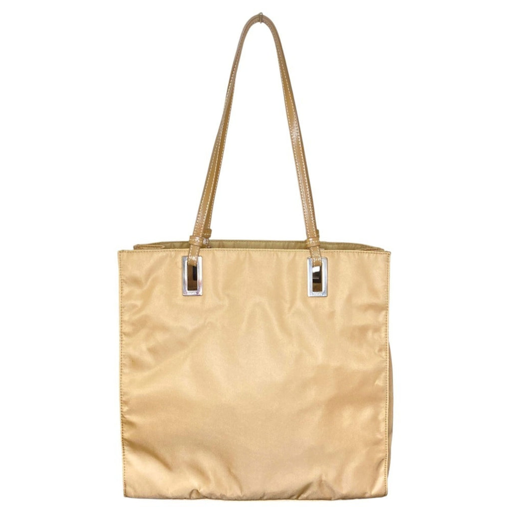 Prada Beige Leather Nylon Tote Bag