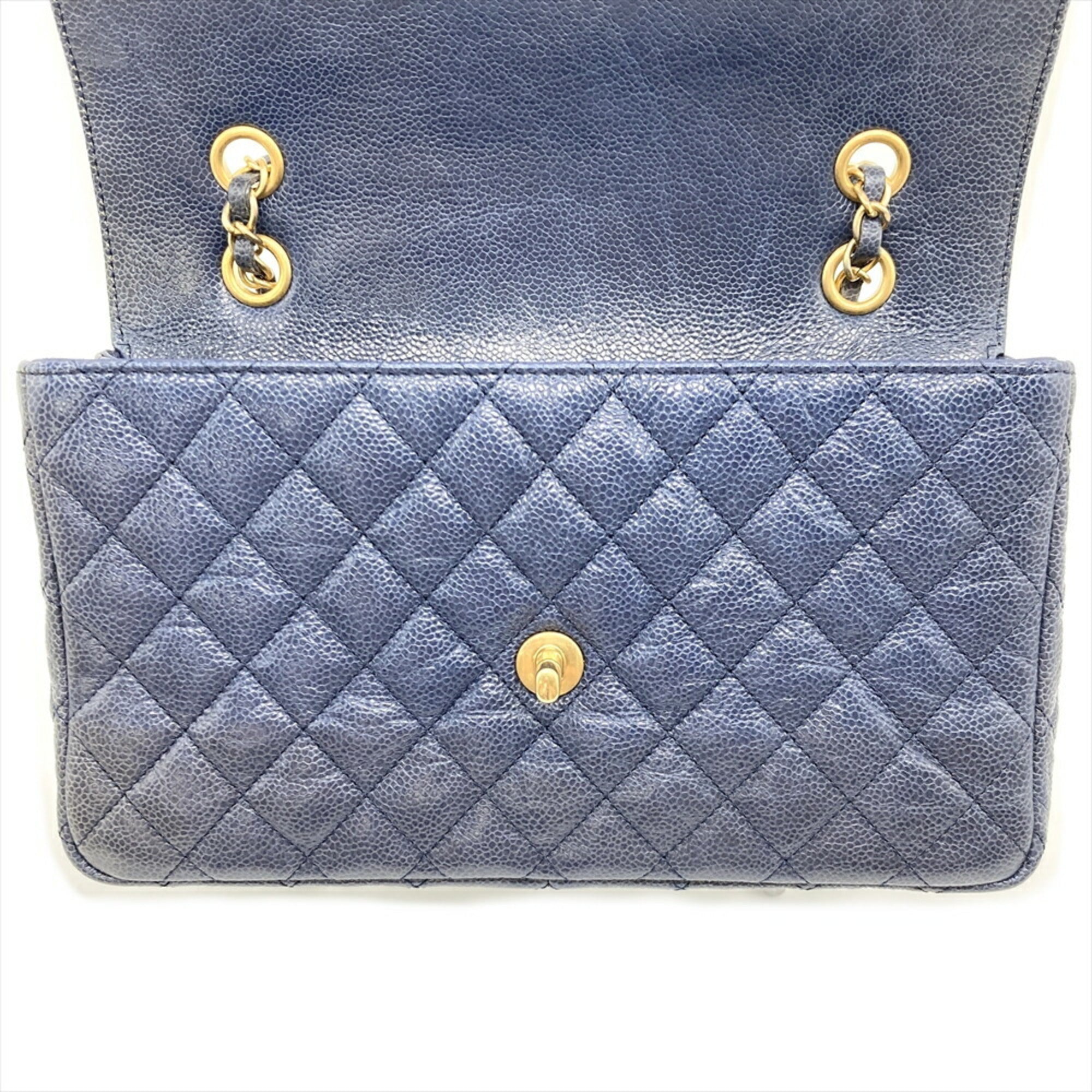 Chanel Blue Grained Calfskin Shoulder Bag