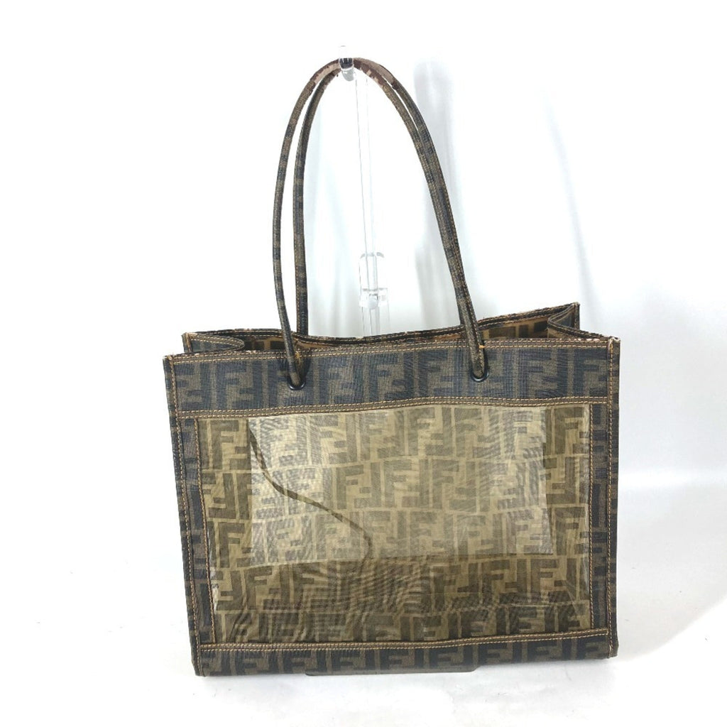 Fendi Brown Leather Beach Bag Pouch Shoulder Bag Tote Bag