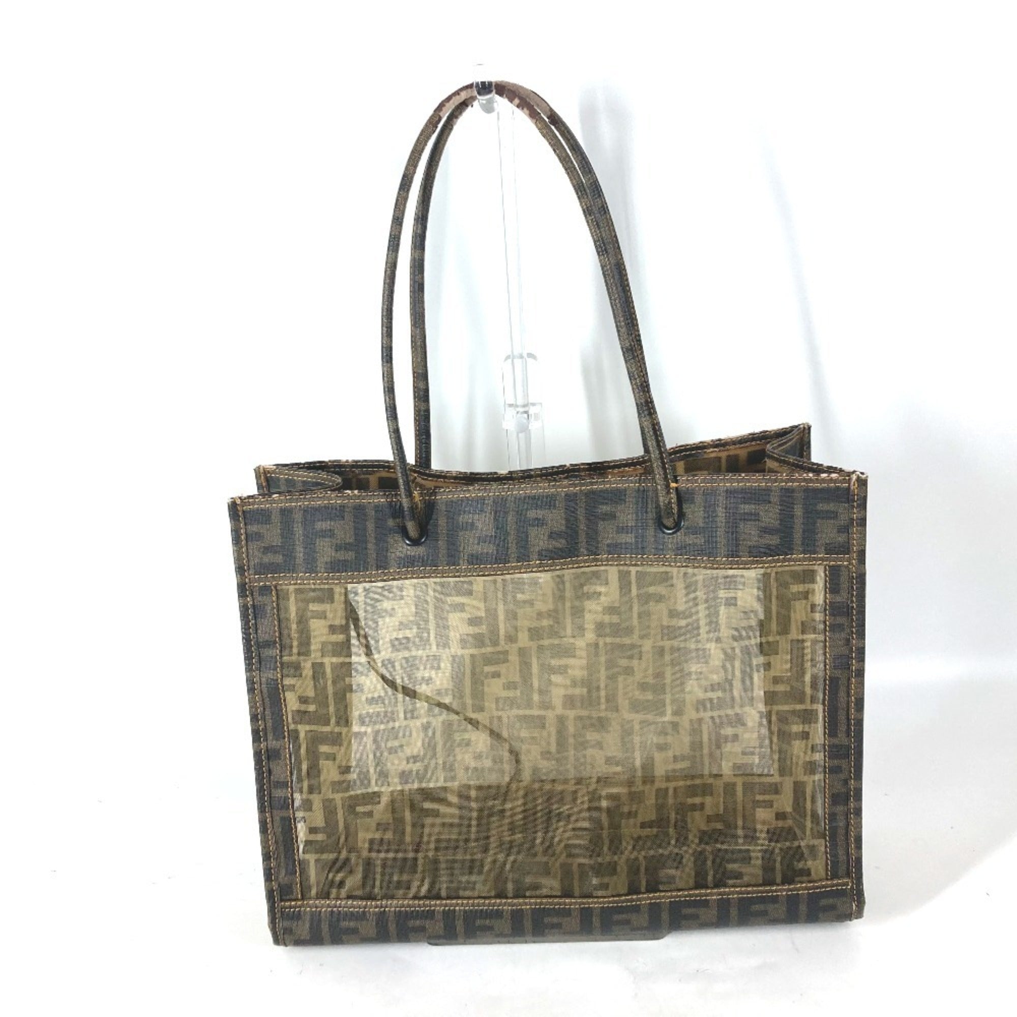 Fendi Brown Leather Beach Bag Pouch Shoulder Bag Tote Bag