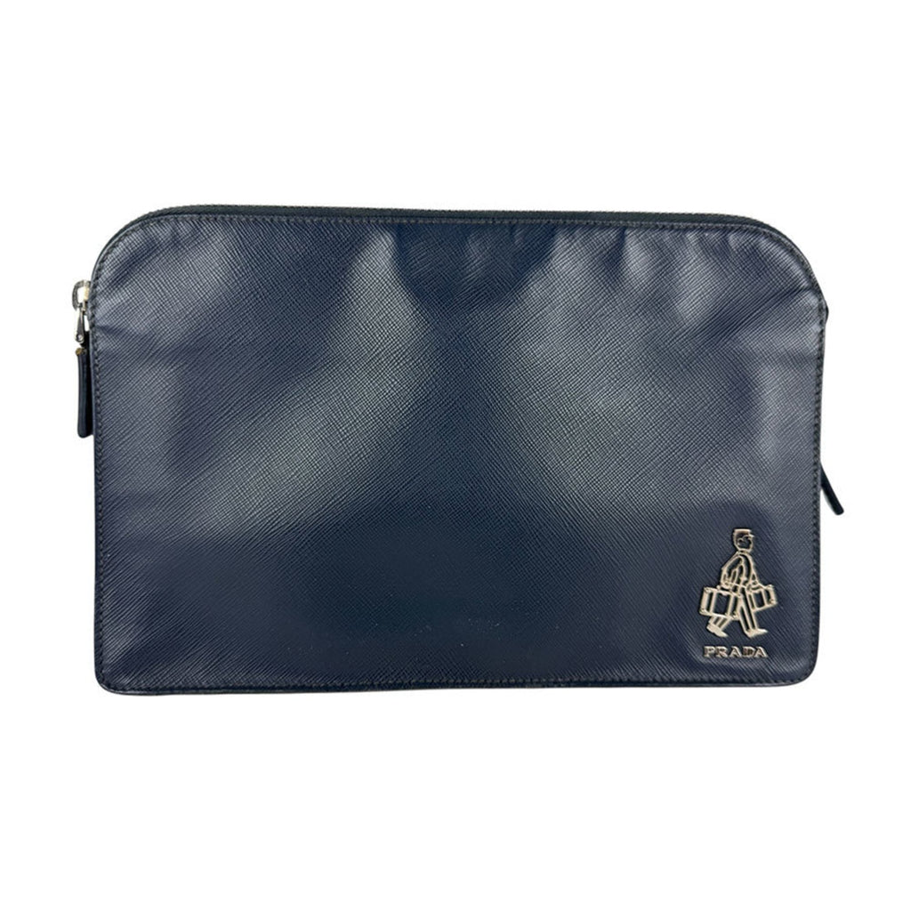 Prada Navy Leather Clutch Bag