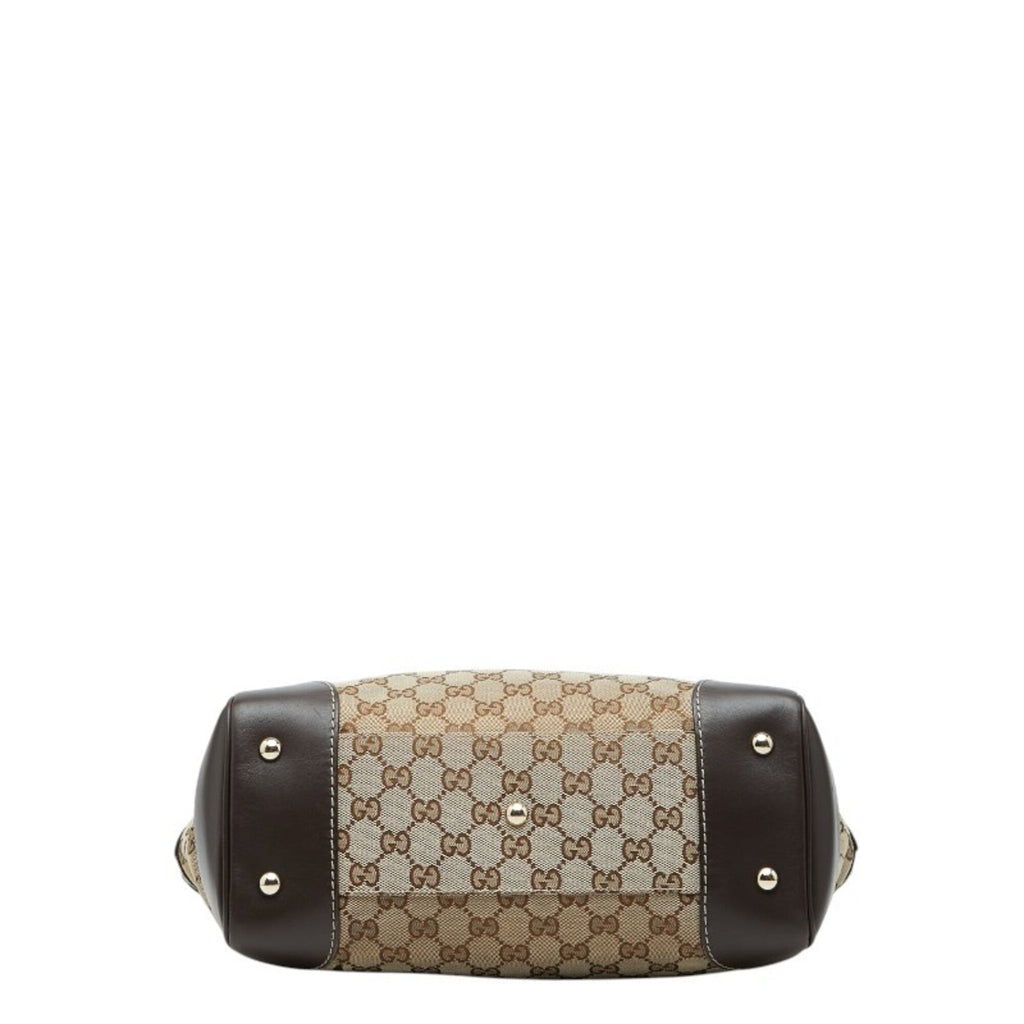 Gucci Gg Canvas Beige Brown Gg Canvas Leather Handbag Tote Bag (Pre-Owned)