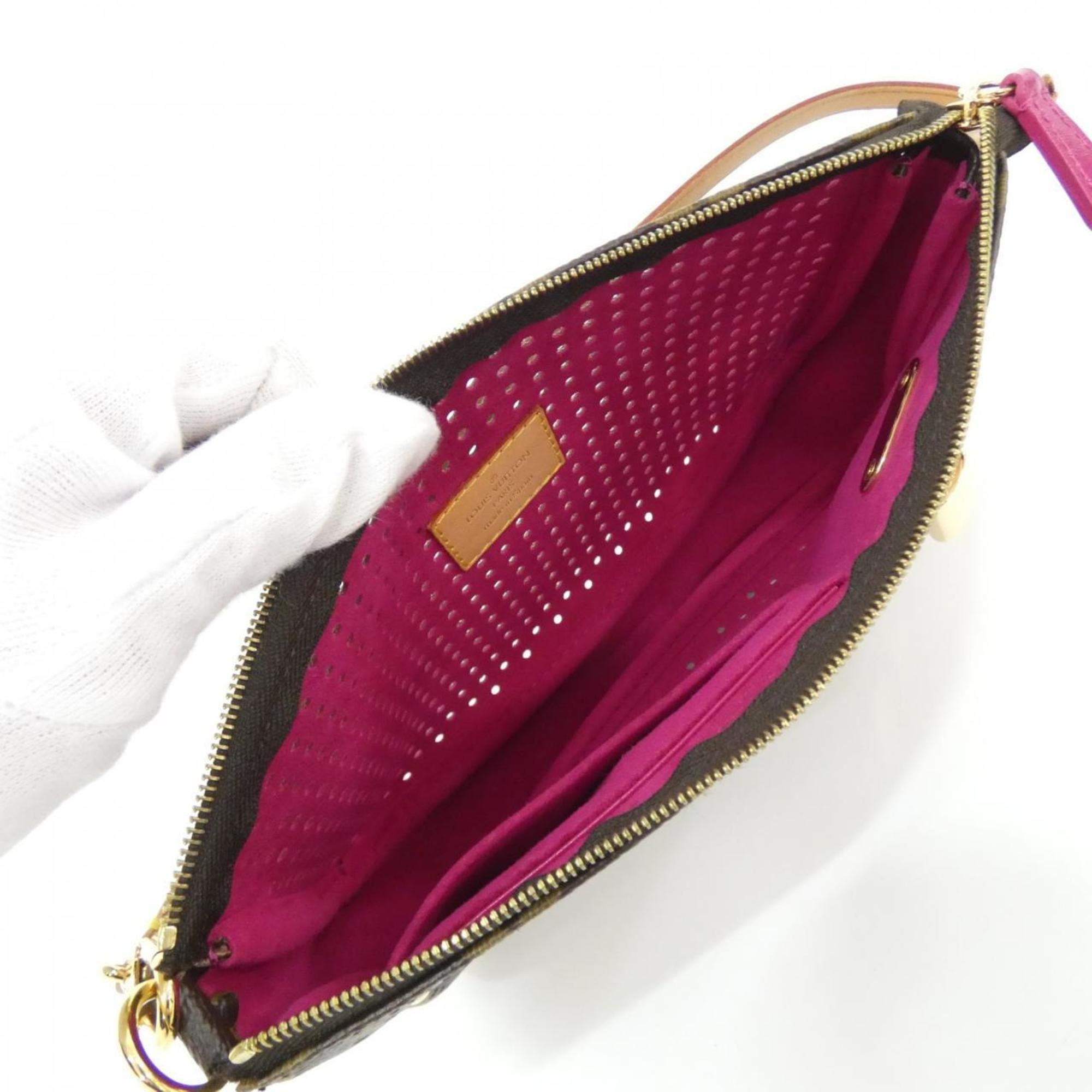Louis Vuitton Monogram Perfo Fuchsia Marron Coated Canvas Handbag Pochette Pouch