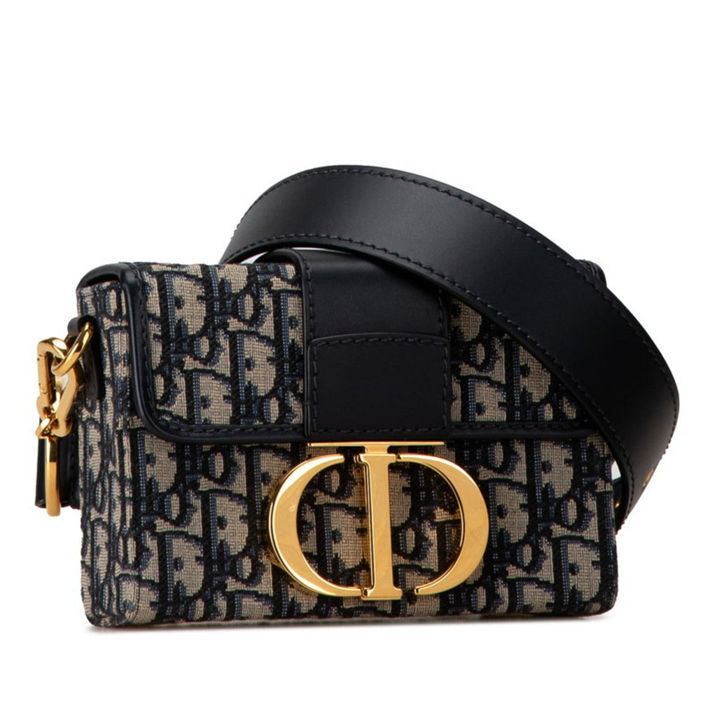 Christian Dior Beige Navy Jacquard Leather Shoulder Bag (Pre-Owned)