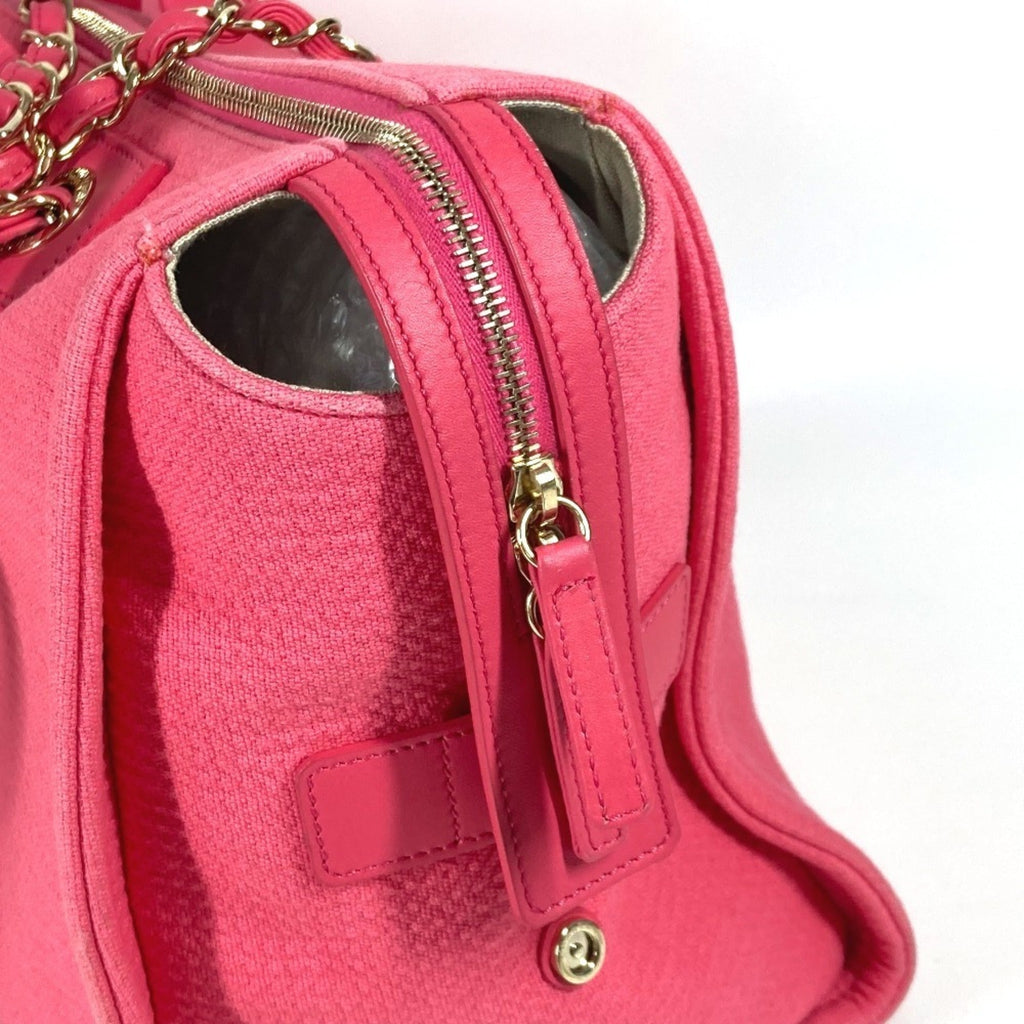 Chanel Pink Canvas Boston Bag Handbag Shoulder Bag