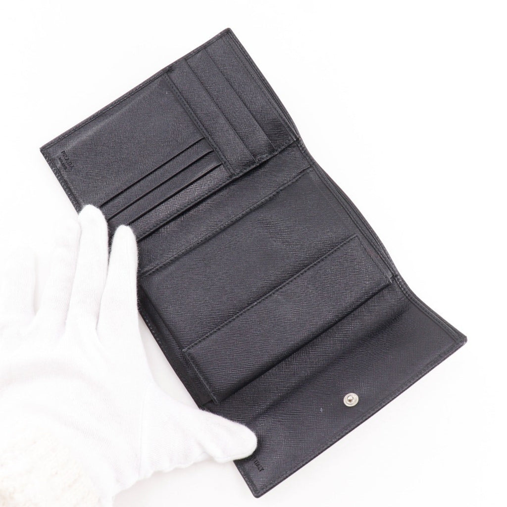 Prada Black Nero Saffiano Triangle Wallet (Bi-Fold)