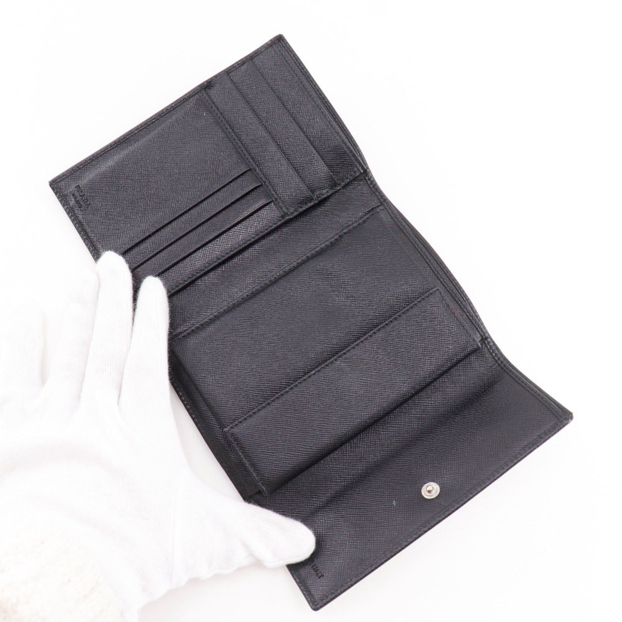 Prada Black Nero Saffiano Triangle Wallet (Bi-Fold)