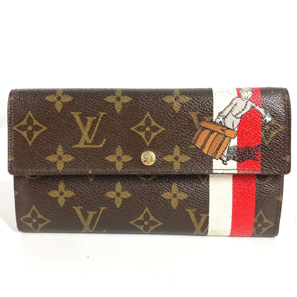 Louis Vuitton Brown Red Color Canvas Monogram Long Wallet (Tri-Fold)